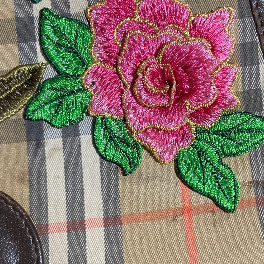 Burberry Plaid Crossbody with Pink & Orange Floral Appliqués - Picture 12 of 13
